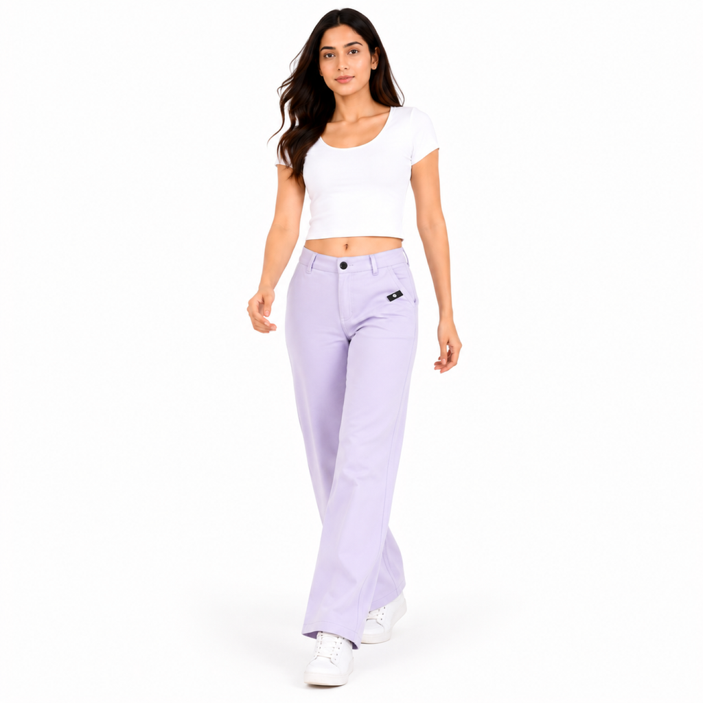 Women's Purple High-Waist Wide Leg Casual Trousers-2