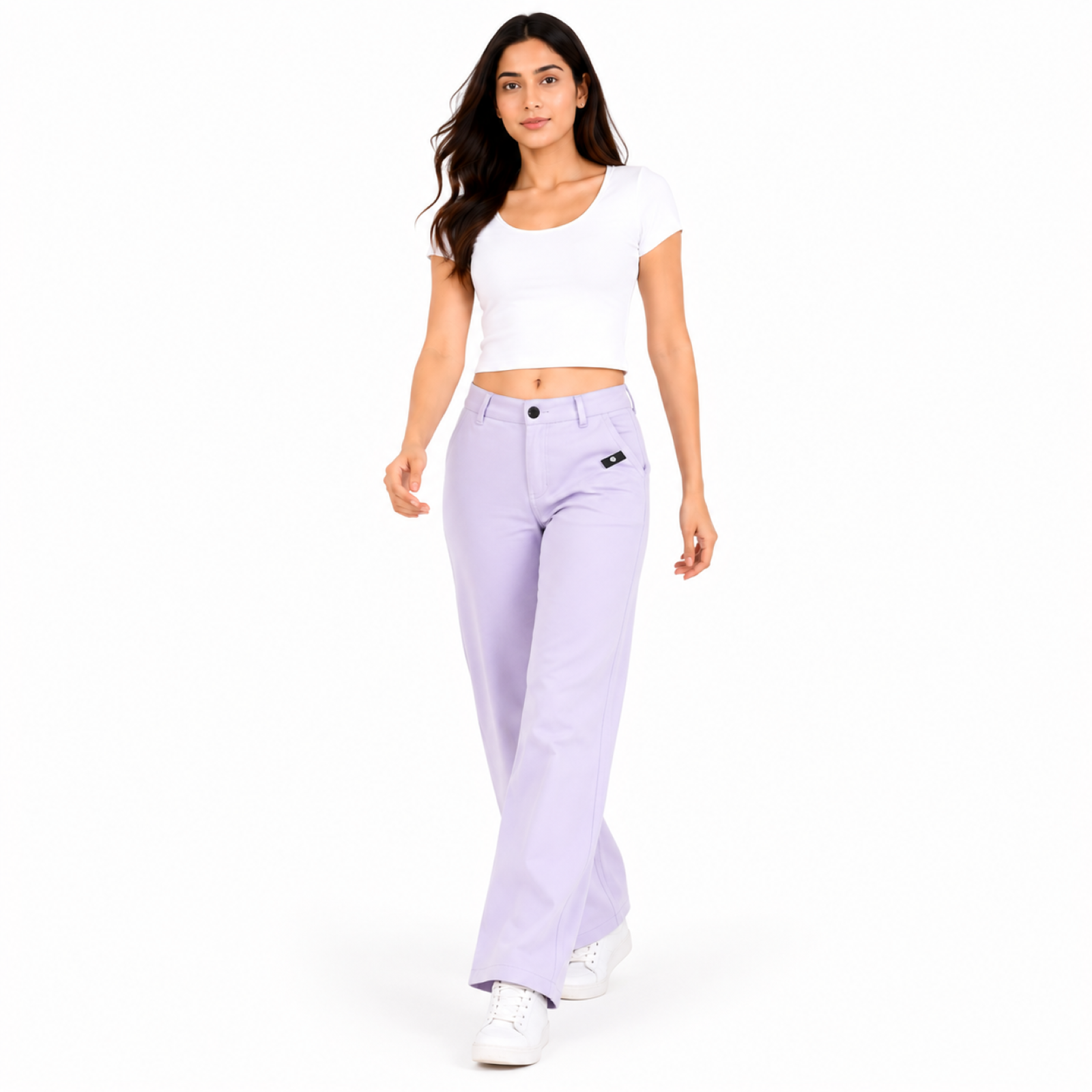 Women's Purple High-Waist Wide Leg Casual Trousers-2