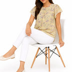 Women's Yellow Floral Print Flutter Sleeve Top-3
