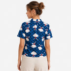 Women's Navy Blue Printed Mandarin Collar Top-2