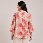 Women's Vibrant Peach Pink Tie-Dye Effect Button-Down Top-4