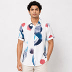 Men's White Abstract Print Half Sleeve Casual Shirt-1