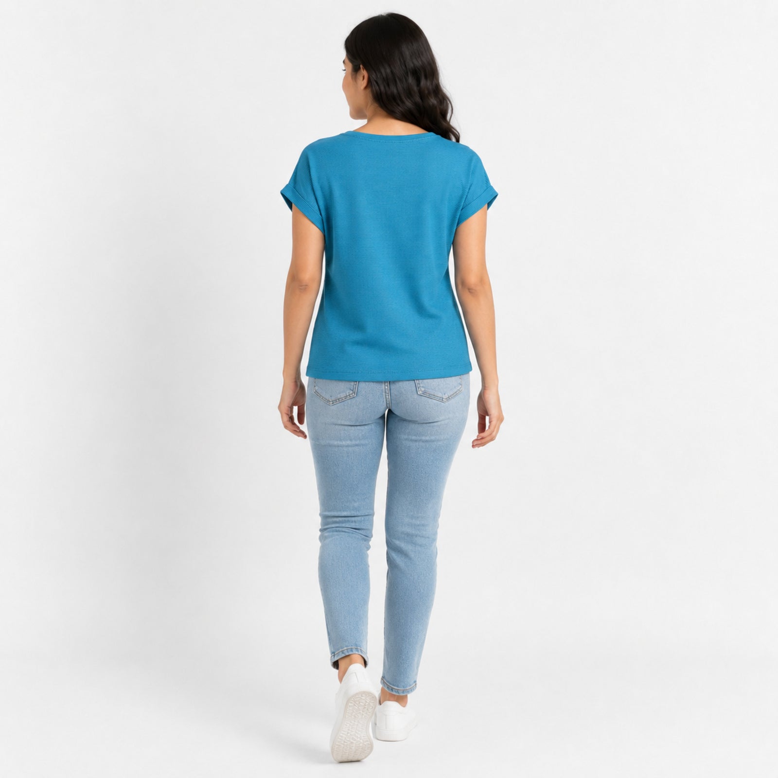 Women's Blue Graphic Printed Casual T-Shirt | Positive Vibes Round Neck Tee-4