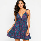 Women's Hot Pink Paisley Print Mini Dress | Sleeveless Deep V-Neck Fit & Flare Dress-3