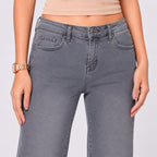 Women's Sleek High-Waist Wide-Leg Grey Denim Jeans-2