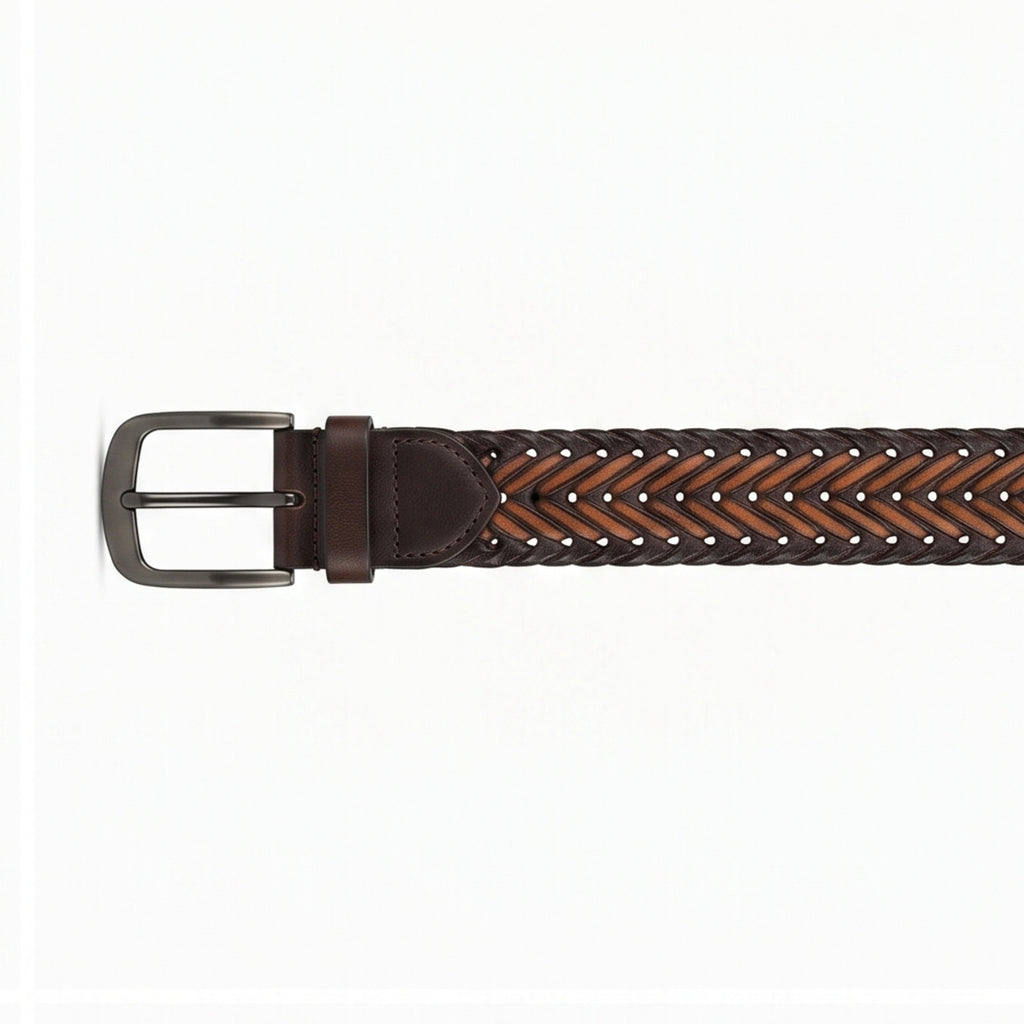 Men’s Luxury Braided Brown Leather Formal Belt with Gunmetal Buckle-1