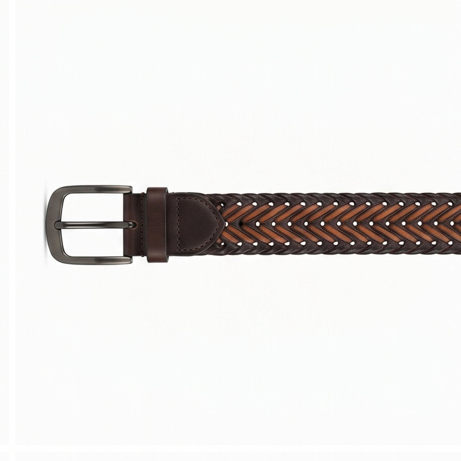 Men’s Luxury Braided Brown Leather Formal Belt with Gunmetal Buckle-1