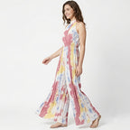 Women's Pastel Abstract Print Pleated Jumpsuit-2