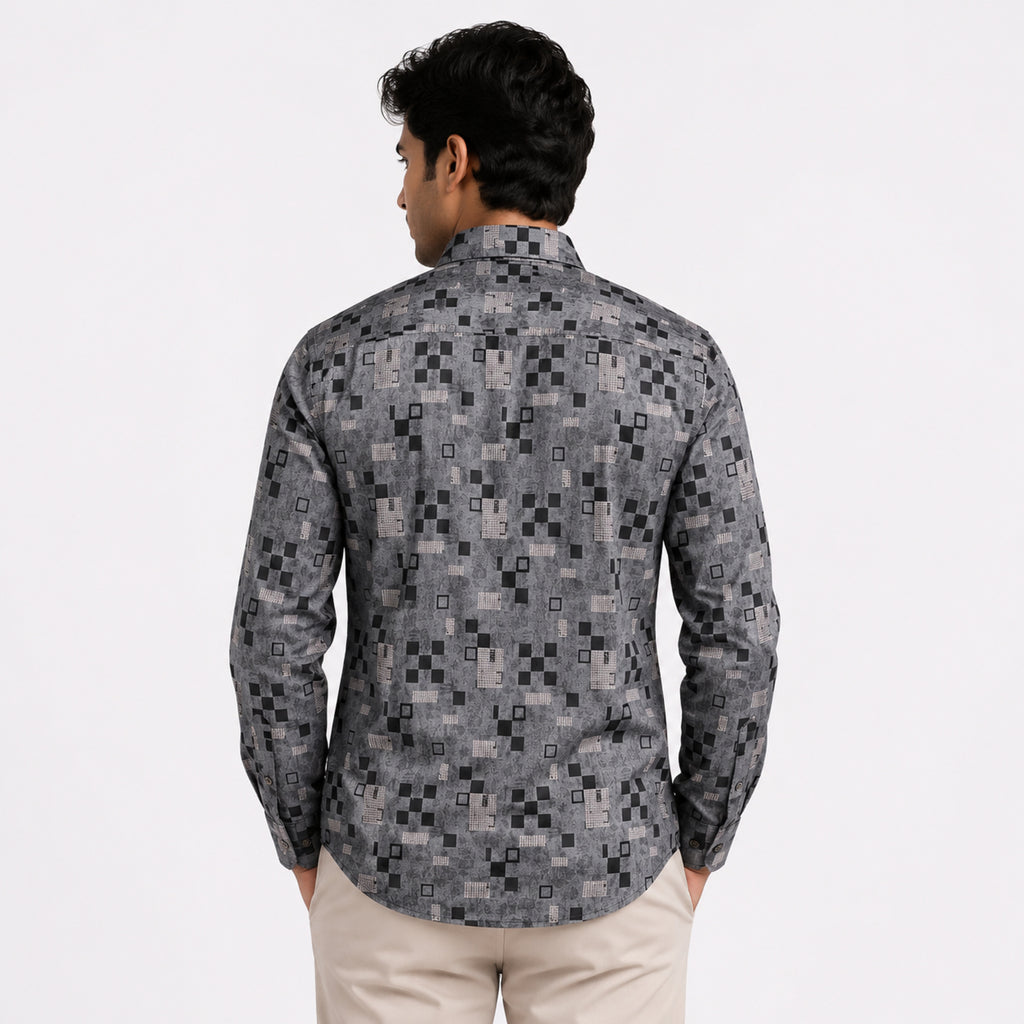 Men's Urban Pixel Grid Printed Grey Casual Shirt-4