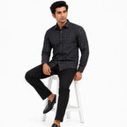 Men's Grey Textured Check Full Sleeve Shirt with Chest Pocket-3