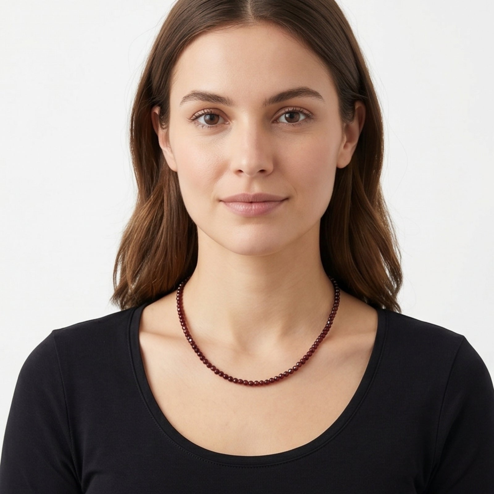 Women's Elegant Maroon Beaded Choker Necklace with Sterling Silver Drop Chain Accent-3