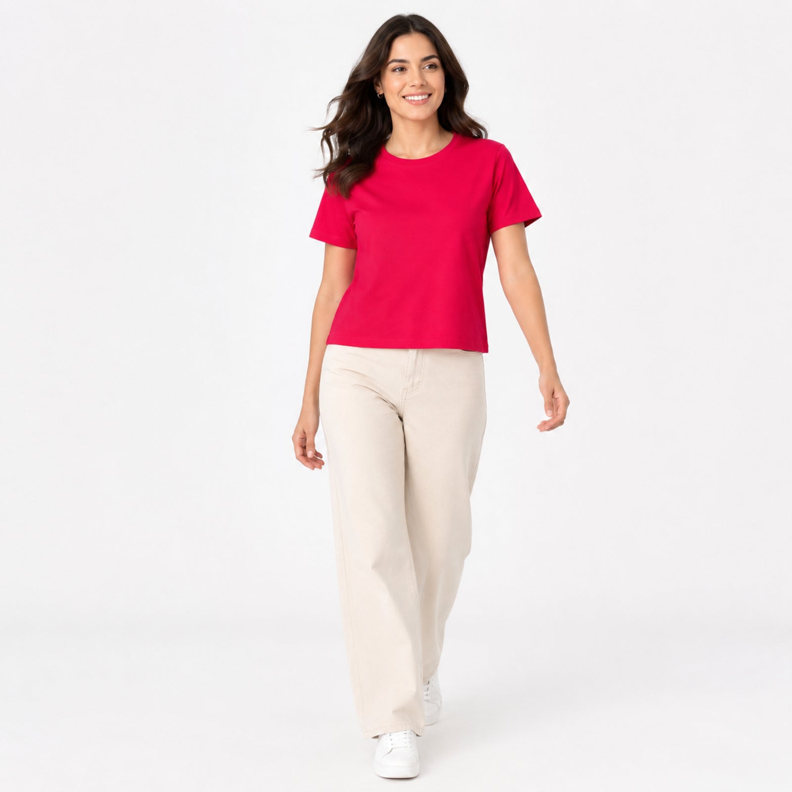 Women's Red Round Neck Half Sleeve Solid T-Shirt | Soft Casual Everyday Tee-1