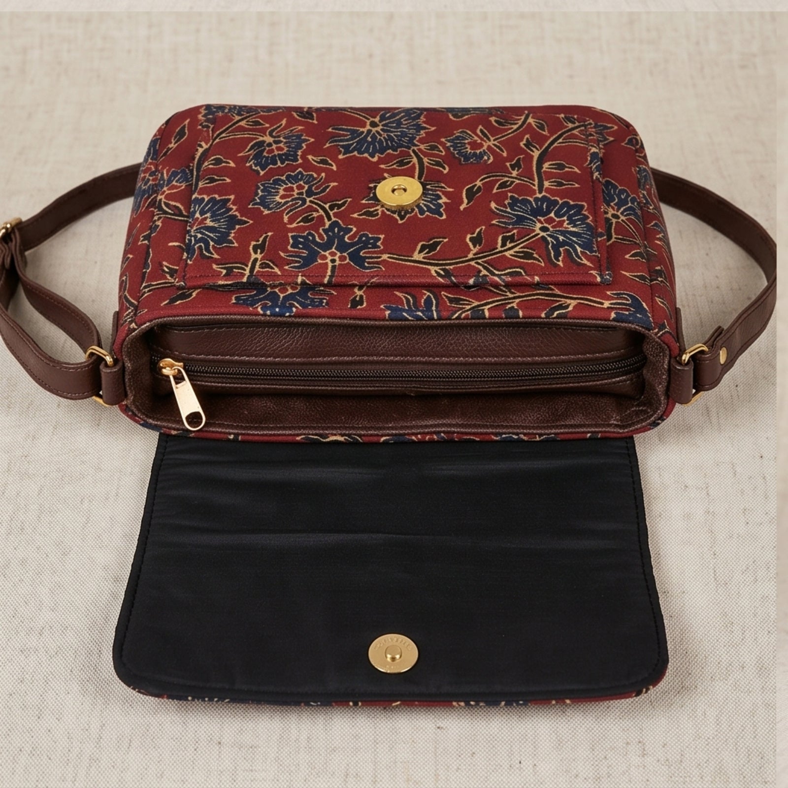 Women's Maroon Floral Printed Crossbody Sling Bag with Flap Closure-3