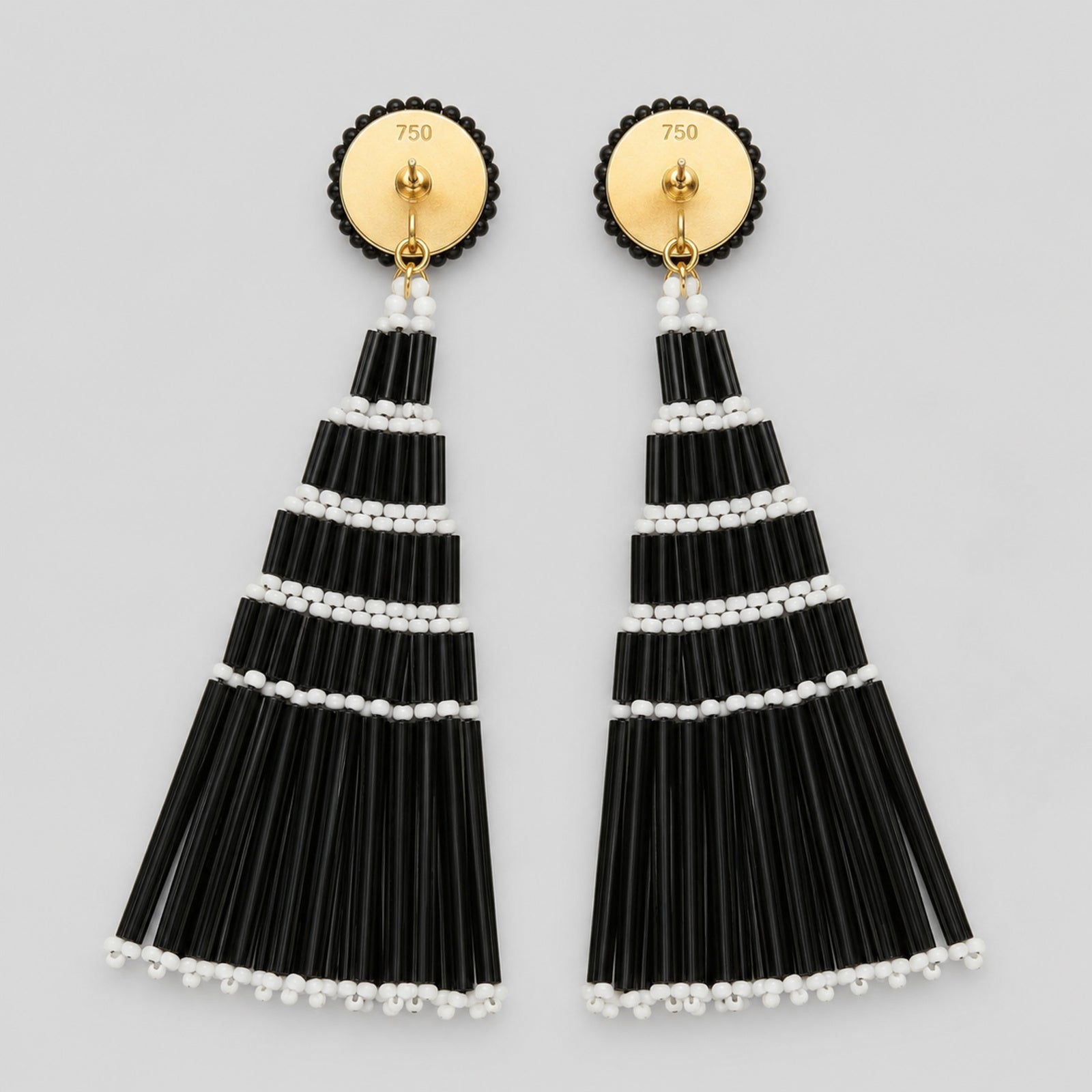 Women's Black Beaded Tassel Drop Earrings-2