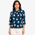 Women's Navy Blue Floral Polka Dot Printed Top-1