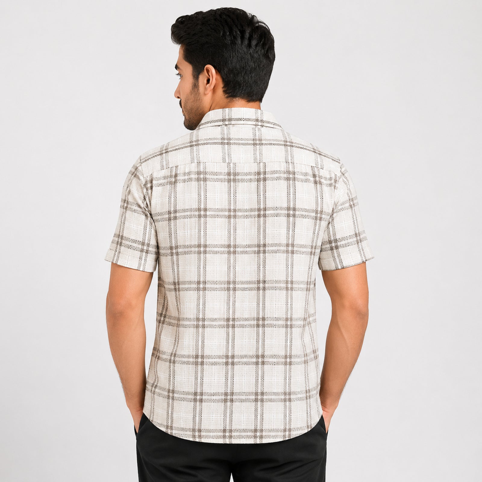 Men's Light Brown Checked Half Sleeve Casual Shirt-3