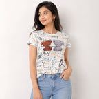 Women's Cute Teddy Bear Graphic Printed White T-Shirt-1
