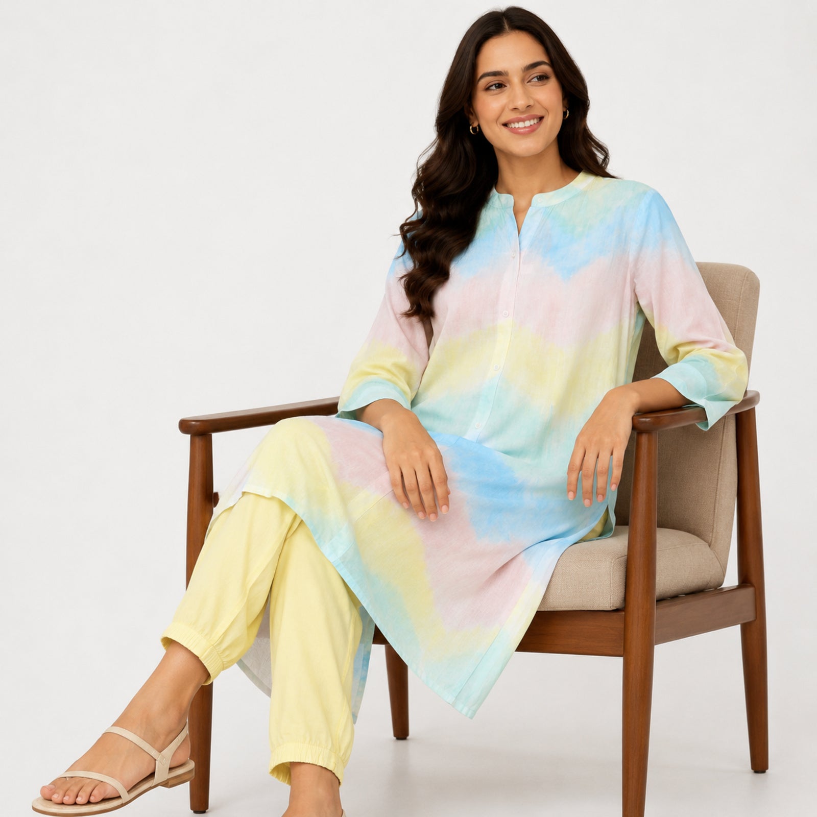 Women's Multicolor Tie-Dye Chevron Kurta Pant Set-2