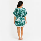 Women's Green Tie-Dye V-Neck Lace Trim Kaftan Dress | Breezy Resort Wear Cover-Up-4