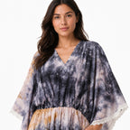 Women's Grey Tie-Dye Lace Trim Kaftan Co-Ord Set | Breezy Resort Wear Lounge Set-3