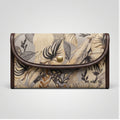 Women's Luxury Tropical Leaf Print Cream Envelope Clutch Wallet with Leather Trim-1