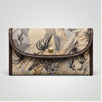 Women's Luxury Tropical Leaf Print Cream Envelope Clutch Wallet with Leather Trim-1