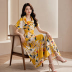Women's Yellow Floral Fit & Flare Dress-4
