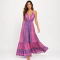 Women's Pink Paisley Printed Deep V-Neck Maxi Dress-1