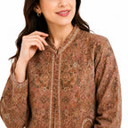Women’s Rust Brown Printed Front-Open Jacket – Paisley Pattern Ethnic Style Jacket-2