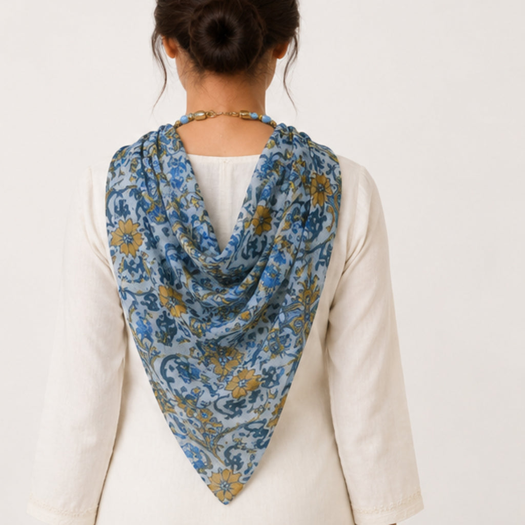 Women's Floral Print Scarf Necklace-4