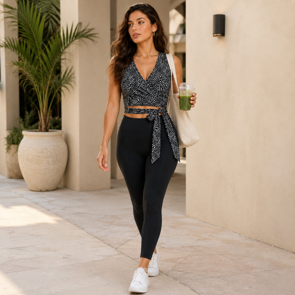 Women's Black Polka Dot Wrap Crop Top-3