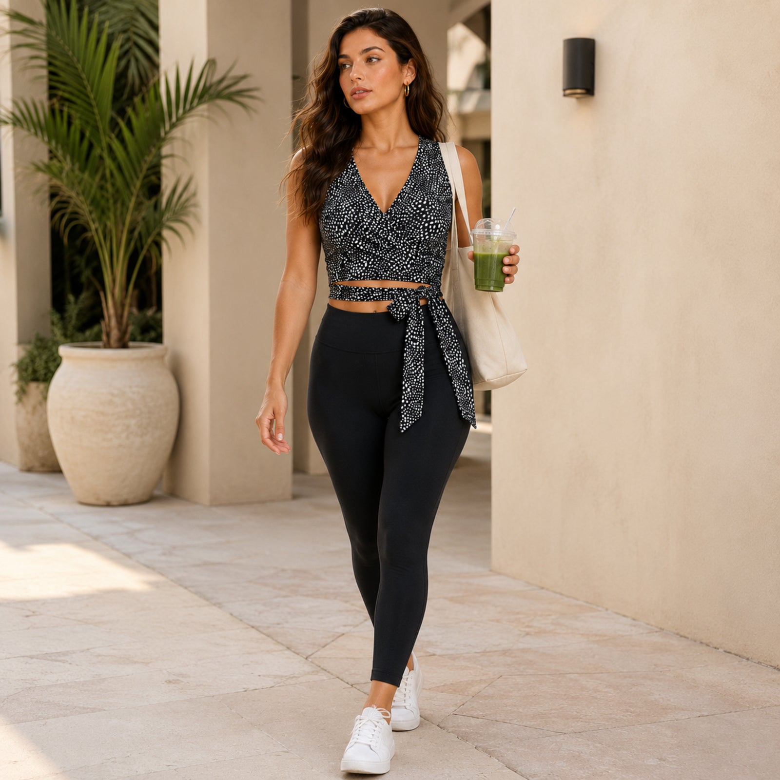 Women's Black Polka Dot Wrap Crop Top-3