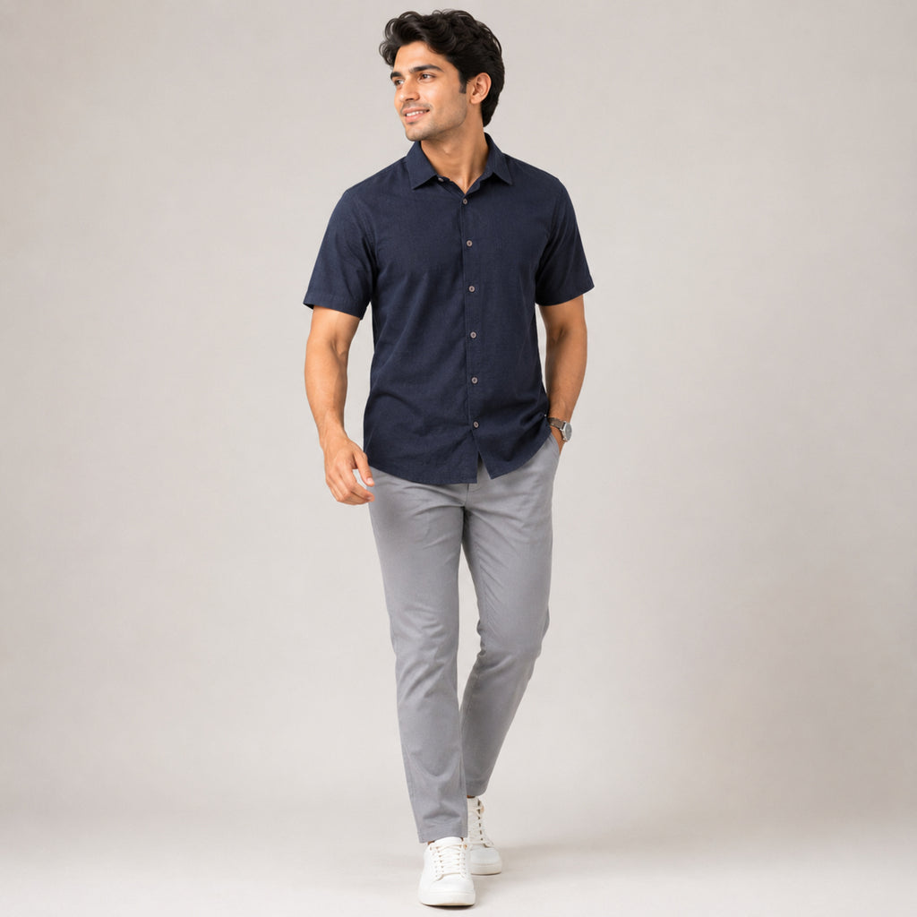 Men's Grey Solid Half Sleeve Casual Shirt-2