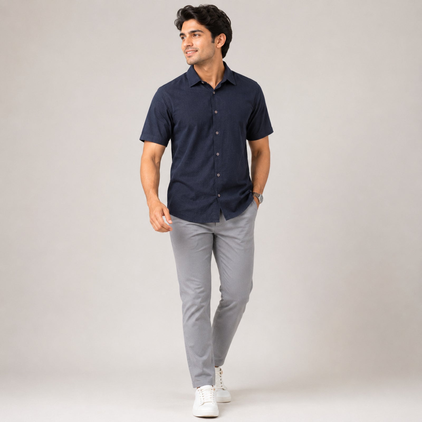 Men's Grey Solid Half Sleeve Casual Shirt-2