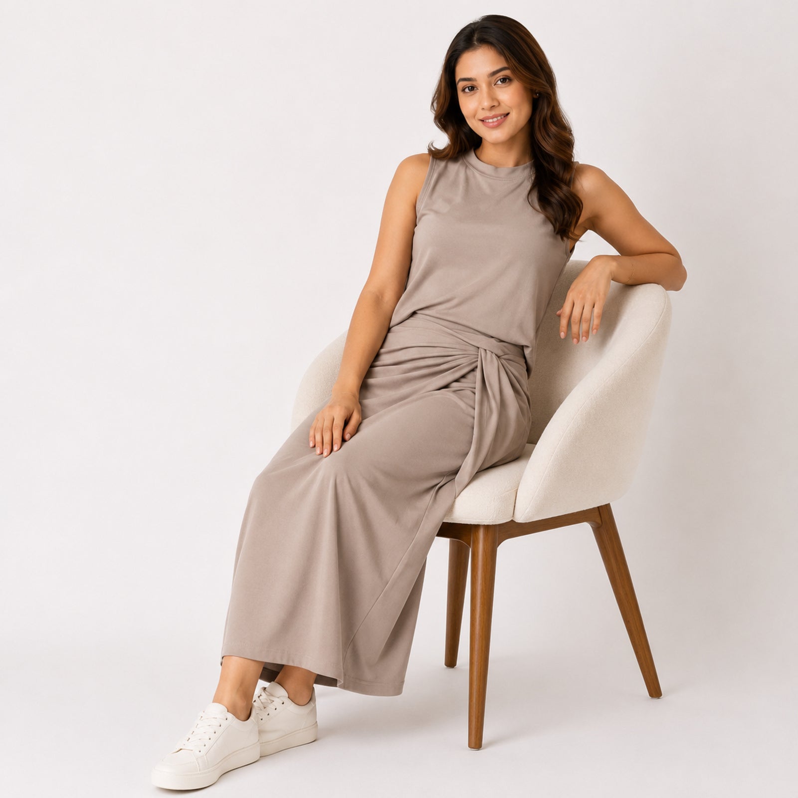 Women's Peach Sleeveless Crop Top and Draped Wide-Leg Co-Ord Set-2