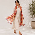 Women's Rust Orange Checkered Tassel Scarf-1