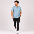 Men's Sky Blue Casual Half Sleeve Shirt-4