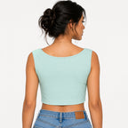 Women's Peach Square Neck Sleeveless Crop Top-4