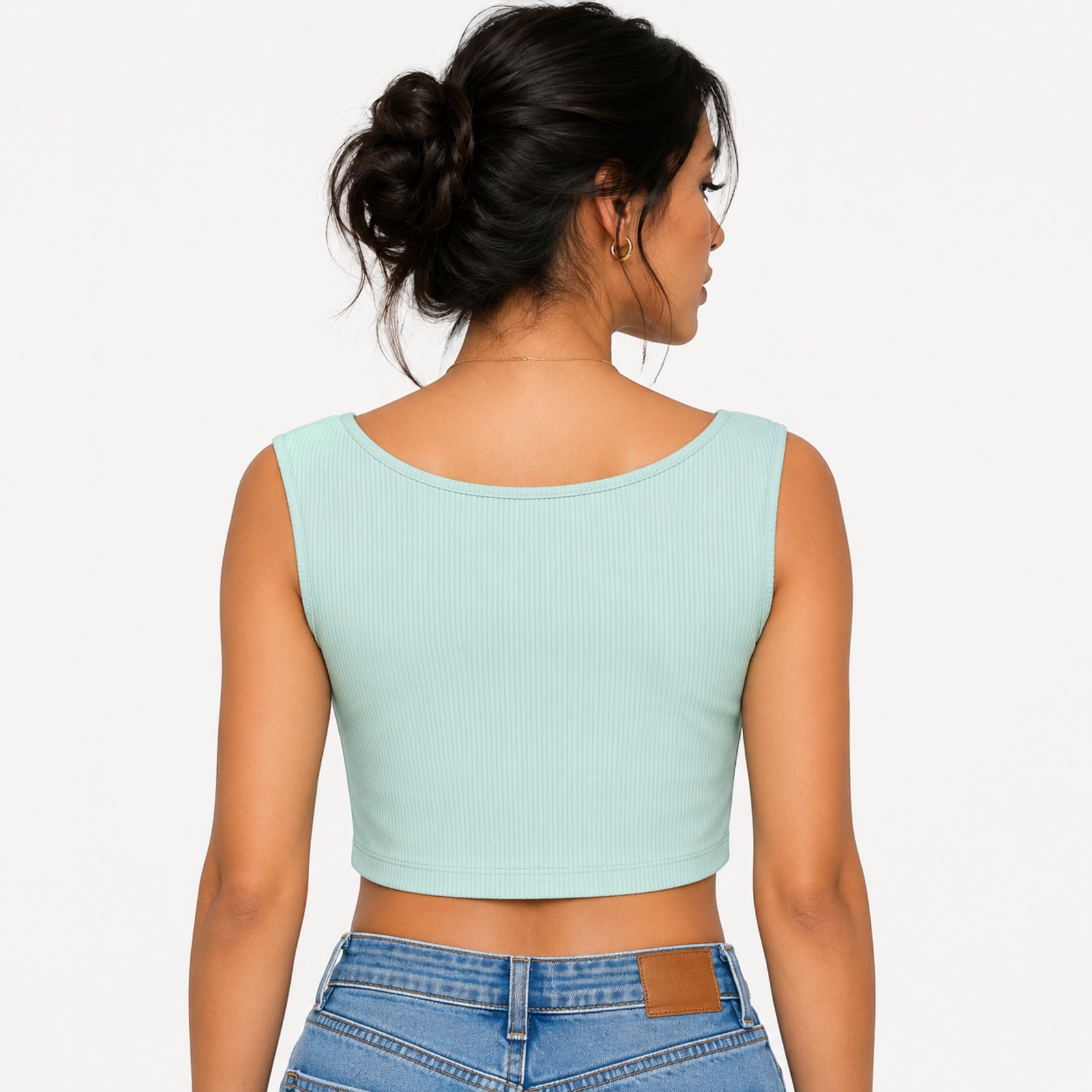 Women's Peach Square Neck Sleeveless Crop Top-4