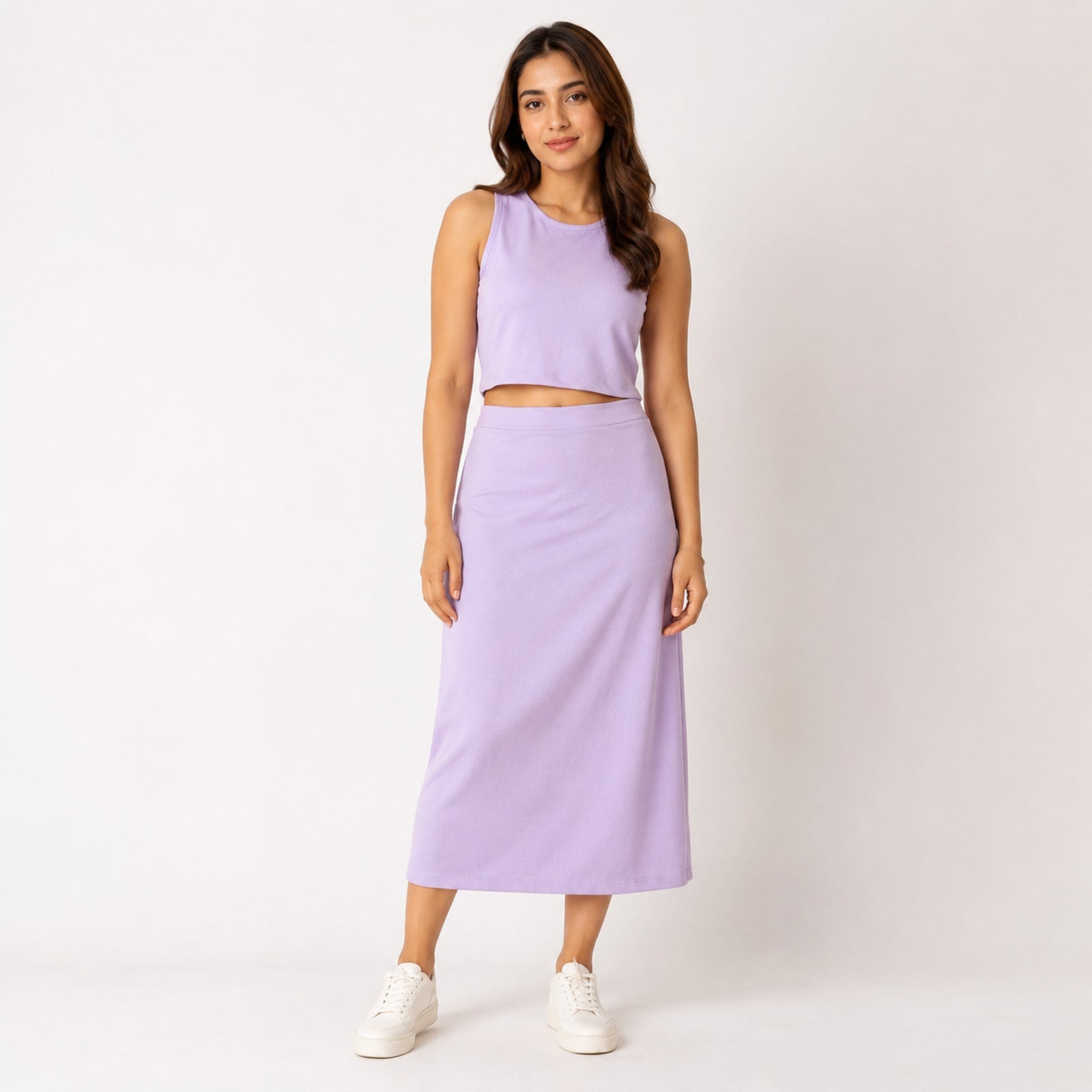 Women's Violet Sleeveless Crop Top and Maxi Skirt Co-Ord Set-2
