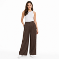 Women's Dark Brown High-Waist Pleated Wide Leg Trousers-1