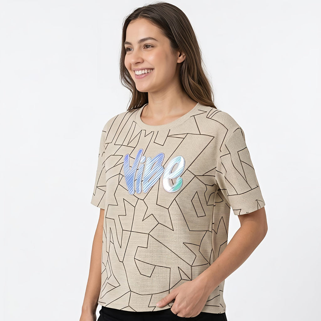 Women's Abstract Print Graphic Casual T-Shirt-4