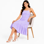 Women's Purple Polka Dot Printed Fit & Flare Knee Length Dress-2
