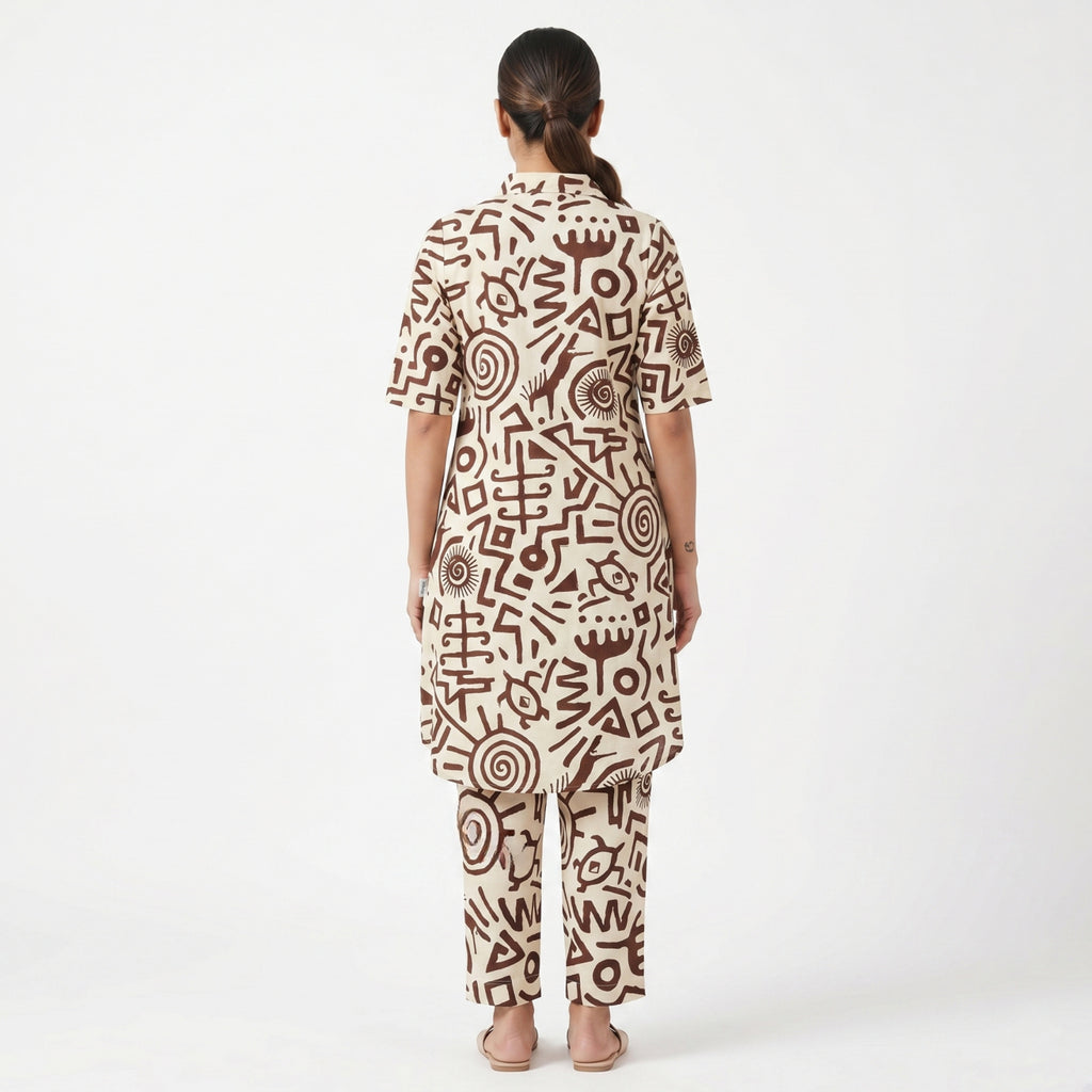 Women's Cream Abstract Printed Co-Ord Set-4