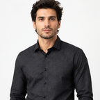 Men's Midnight Black Micro Pattern Formal Shirt-2