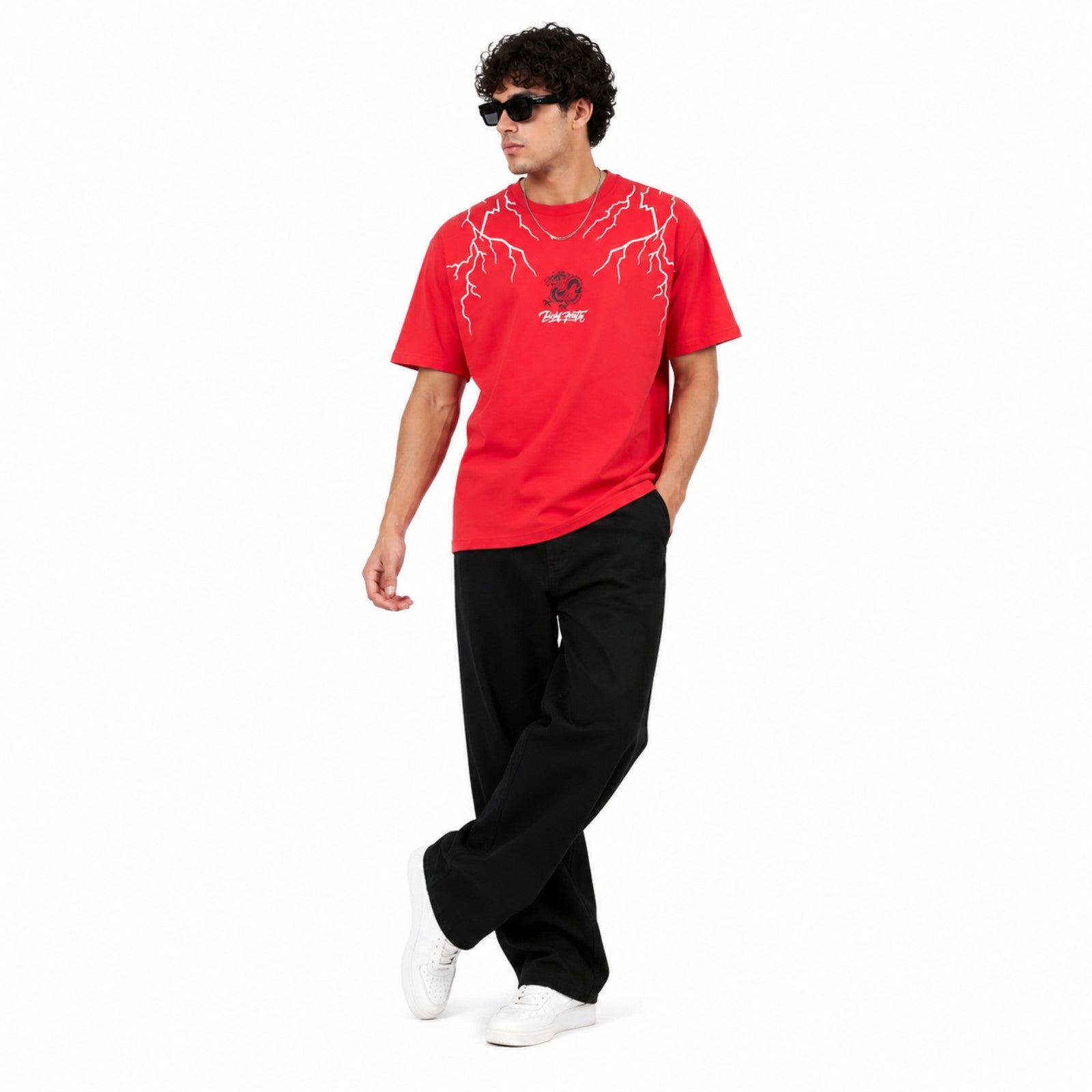 Men's Red Dragon Graphic Printed Oversized T-Shirt-1