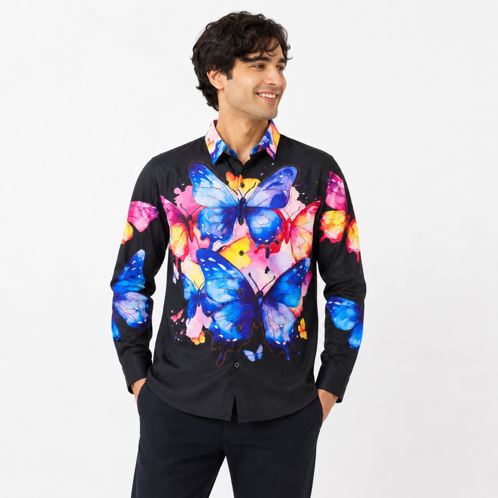 Men's Midnight Butterfly Graphic Printed Shirt-3