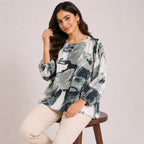 Women's Contemporary Abstract Watercolor Print Keyhole Tunic Top-2