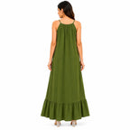 Women's Olive Green Sleeveless Flowy Maxi Dress-2