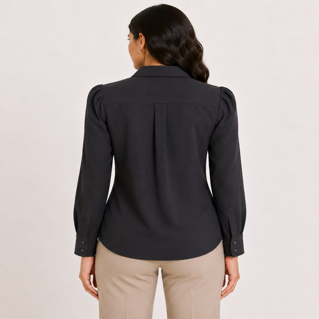Women's Black Full Sleeve Collared Button-Down Shirt-2